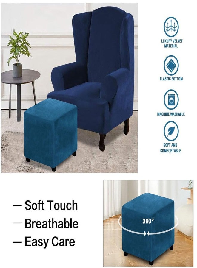 Lussenwert Velvet Ottoman Cover Square Stretch Square Ottoman Cover Thick Ottoman Slipcover Square Washable Storage Ottoman Cover Foot Stool Cover with Elastic Bottom Small Blue - Image 5